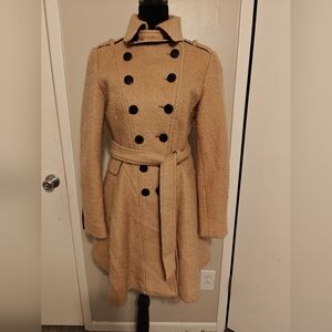 Guess Women's Tan Double-Breasted Wool Pea Coat